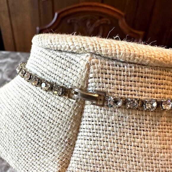 Vintage Rhinestone Choker Tennis Necklace 12" Elegant Sparkling Jewelry - Picture 9 of 10